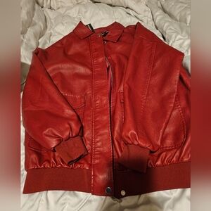 NWT PrettyLittleThing Red Faux Leather Bomber Jacket